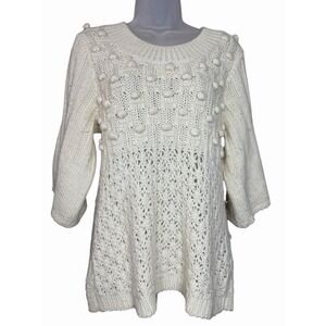 Sundance‎ M Cream Knit Sweater Bobble Detail Crochet Boho Feminine Cottage Wool